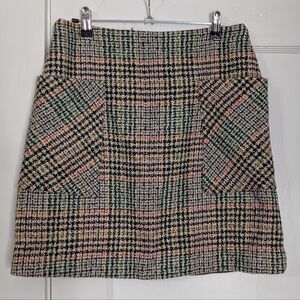 Maeve Anthropologie Tweed Mini Skirt Size 6 Multicolor Plaid Wool Blend Pockets